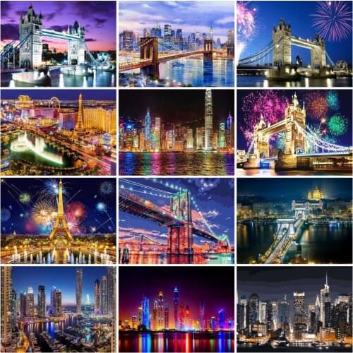 AZQSD Diy Drawing By Number City Bridge Building Unique Gift For Children Paint By Number Landscape Decor For Home Gift