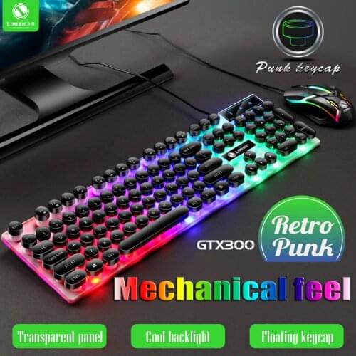 Gtx300 Punk Keyboard and Mouse Set USB Wired Retro Backlit Keyboard Game Suspended Keyboard and Mouse Set TX30 keyboard set