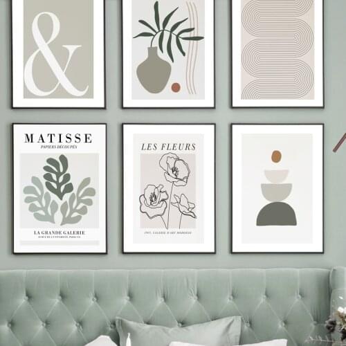 Matisse Abstract Flower Green Leaf Flower Plant Poster Wall Art Canvas Painting Nordic Posters and Prints Living Room Home Deco