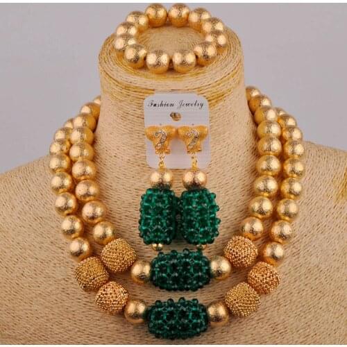 Latest Fashion Crystal Necklace Nigerian Wedding African Beads Jewelry Set Teal Green Army Green Necklace