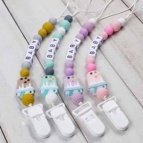New Safe Silicone Personalised Name Baby Pacifier Clips Crochet Beads Silicone Animal Pacifier Chain Holder Baby Gift BPA Free