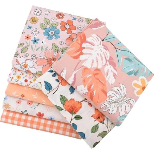 Cotton Fabric Patchwork Cloth Orange Needlework Sewing Hometextile Material For Sheet Dress Cushion Bags 7Pcs/Pack 40cmx50cm