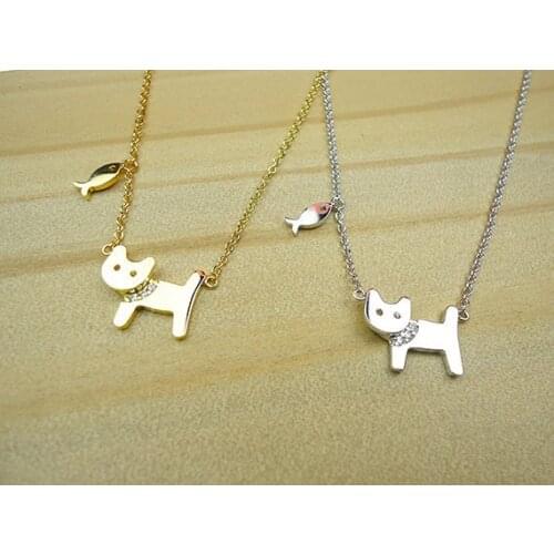 Wholesale Unique Trendy Gold Silver Personalized Cat and Fish Necklace High Quality Design Hunger Games Pendant Necklace