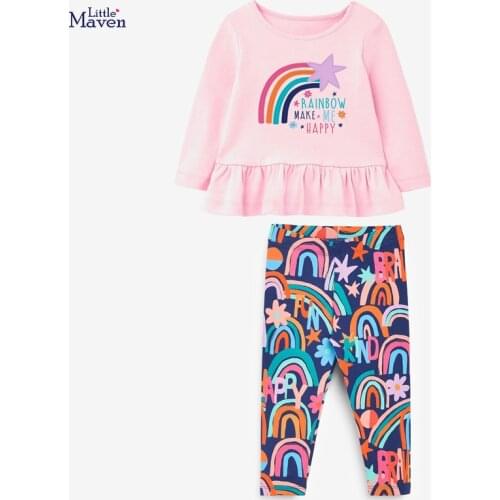Baby Girls Fall Clothes Autumn Children Set Cotton Two Pieces Suit Toddler Girl Pink Rainbow Shirt + Letter Rainbow Pants 2-7y