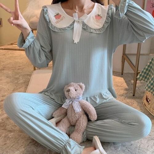 Pajamas Female Autumn Princess Style Lace Strawberry Doll Collar Sleepwear Sailor Moon Home Service Two-piece Suit Pijamas