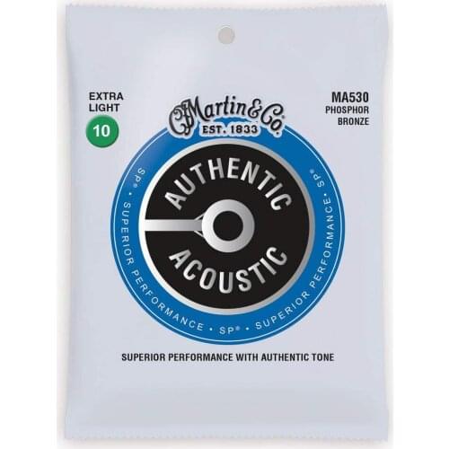 Martinguitar Authentic Acoustic Superior Performance Guitar Strings - 92/8 Phosphor Bronze Extra Light 10-47