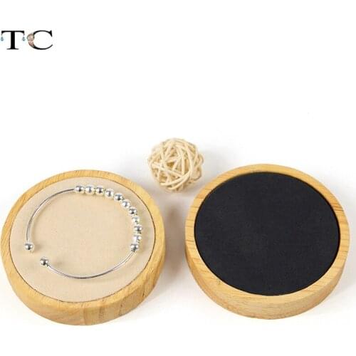 Round Solid Wood Jewelry Display Stand Ring Necklace Bangle Earring Holder Tray Jewelry Organizer Exhibition Showcase