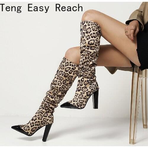 Sexy the knee High Heels Boots 2021 Autumn Winter Pointed Toe Knee High Boots Band Design Night Club High Heels Shoes Woman