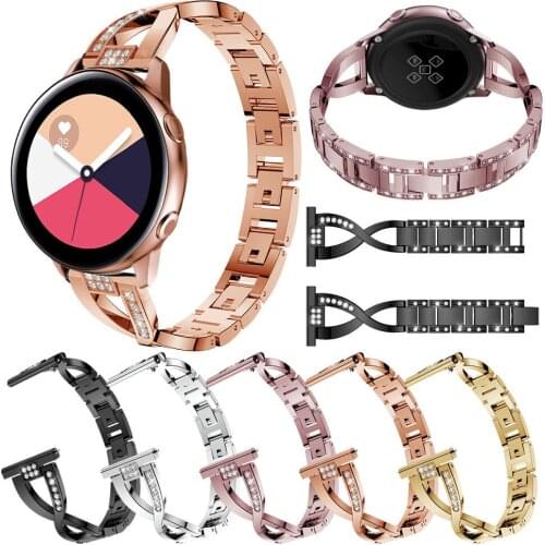 20mm luxury Stainless Steel Strap for Samsung galaxy Watch Active 40mm/galaxy Watch 42mm smart wristband Metal Crystal Bracele