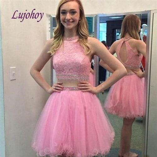 Pink Lace Short Homecoming Dresses for Girls Tulle Women Two 2 Piece Cocktail Prom Grade 8 Graduation Dresses