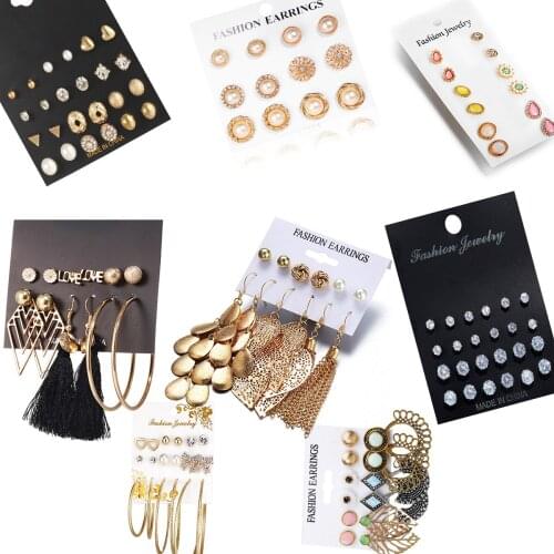 2021 Fashion New Geometric Womens Earring Set Water Drop Rhinestone Flower Stud Earring Gift