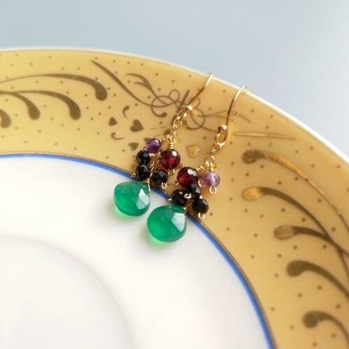 LiiJi Unique Real Spinel Garnet Amethyst Green Onyx 925 Sterling Silver Handmade Drop Earrings Delicate Jewelry For Women Gift