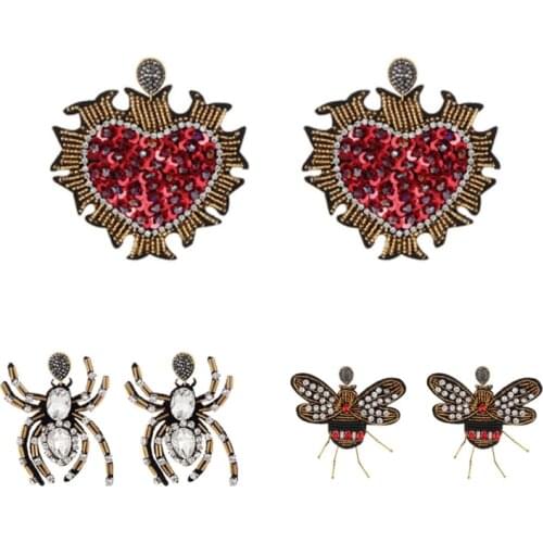 2/Pcs Design Handmade Heart A Earrings Bee Bohemia Drop Earrings For Women Woven Spider Dangle Earrings Wholesale Jewelry