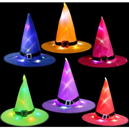 Halloween Witch Hats Decoration Party Props LED Glowing Magician Wizard Home Party Decor Supplies Outdoor Tree Hanging Ornament