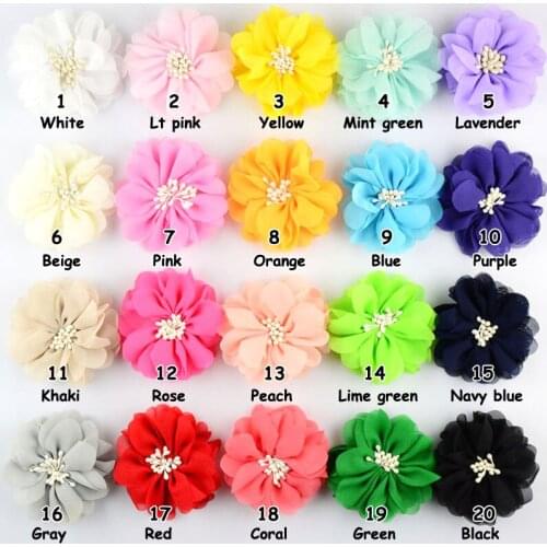 200 pcs/lot , 2.75" inch Chiffon Ballerina Flower with Beads , DIY Headwear Flower Holiday Wedding Bridal Flowers