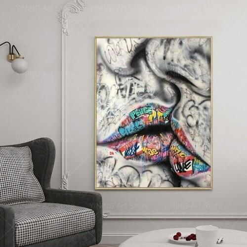 Modern Graffiti Street Art Love Kiss Canvas Painting Poster Print Wall Art Picture For Living Room Home Decor Frameless