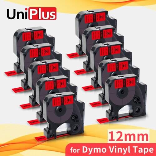 UniPlus 10X 18438 Black on Red Label Cassette Compatible Dymo Rhino IND Vinyl Label Tape Industrial Label for Rhino 1000 3000