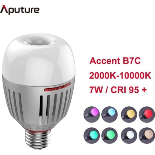 In stock!!Aputure B7C 7W RGB Smart Bulb Light 2000K-10000K Adjustable Stepless Dimming App Control Photography LED Light