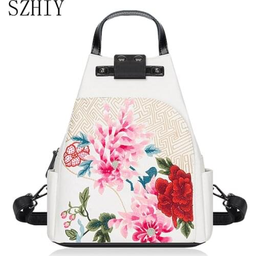 Vintage Bags for Women Embroidery Genuine Leather Backpack Luxury Chinese Style Shoulder Multifunction Mochila Couro Chest New