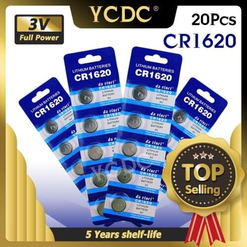 YCDC 20pcs Long Lasting Wholesale CR1620 1620 ECR1620 KCR1620 BR1620 Button Battery 3 V Volt CR1620 Lithium-ion Coin Battery