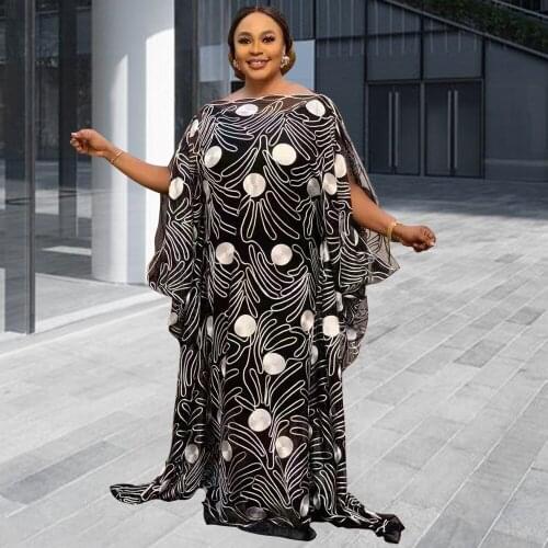 White Dot 2021 Latest African Dresses For Women Round Collar Loose Bat Sleeve Design Print Dress Daily Elegant Plus Size Clothes
