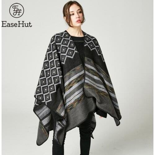 EaseHut Elegant Women Loose Ponchos Spring Oversized Knitted Cardigan Poncho Capes Shawl Long Cardigan Sweater Outerwear Coat