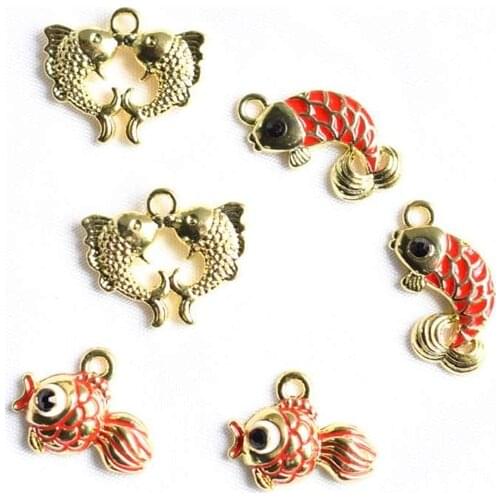 Golden FISH Enamel Charms Oil Drop Pendant DIY Bracelet Womens Necklaces Jewelry DIY Making 10pcs