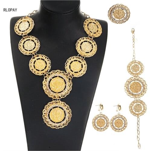 Dubai Gold Jewelry Sets for Women Coin Necklace and Earring Set European Fashion Fine Wedding Necklace Sets In Gold