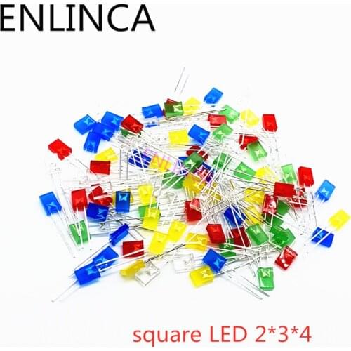 100pcs 2X3X4 Square LED 234 Red Light-emitting Diode White Yellow Red Green Blue Electronic Diy Kit
