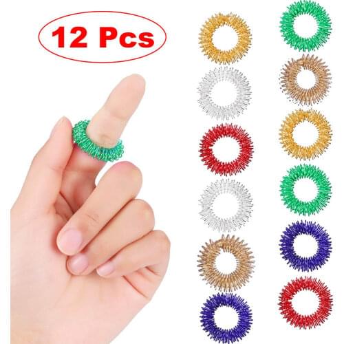 12pcs/lot Spiky Sensory Finger Acupressure Ring Fidget Toy For Kids Adults Silent Stress Relief Massager Toy for ADHD Autism