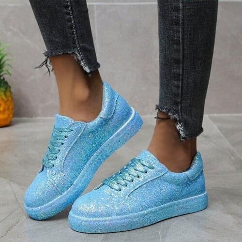 2020 New Canvas Shoes Women Teenagers Skateboard Sequin Lace Up Shoes Spring Summer Street Sneaker Outdoor Footware