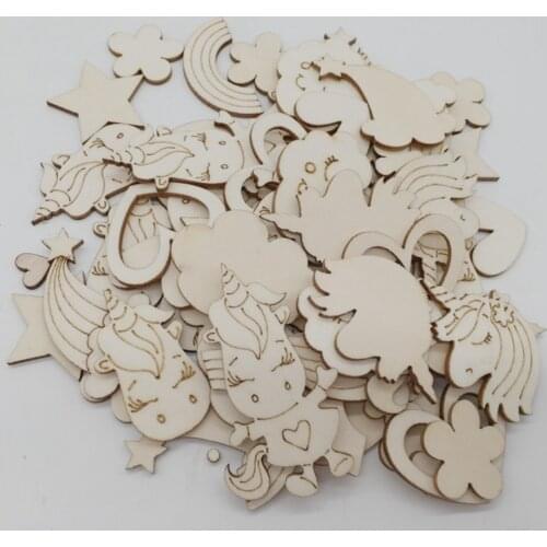 30PCS DIY Wooden Slices Hollow Pentagram Unicorn Cloud Shape Unfinished Natural Wooden Circles DIY Pendant Accessories (6.5-1.5C