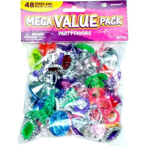 48pcs Girl Mix Hair Chips Diamond Rhinestone Rings Toys Princess Gift Pinata Loot Fillers Favors Novelty Birthday Party Favours