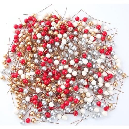 50pcs/lot Mini Fake Plastic Berry Artificial Flower Red Cherry Pearlescent Stamen Wedding Christmas Decoration DIY Gift Box