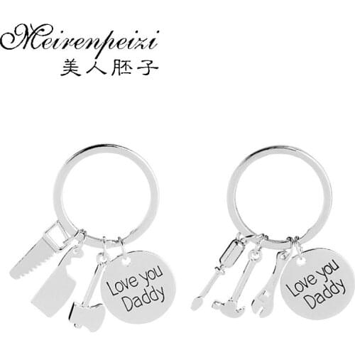 Love you Daddy Repair Tools Keychain Screwdriver Hammer Spanner Charm Key Chain Ring for Dad Key Finder Fathers Day Gift