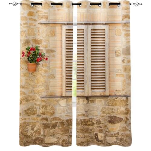 Window Flower Pot Stone Brick Retro Curtains For Living Room Modern Window Curtains For Bedroom Curtains Drapes Blinds