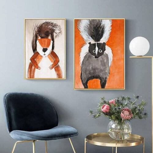 DDWW Animal Canvas Painting Wall Art Yellow Squirrel Picture for Living Room Art Poster Decoration Picture Family Decor