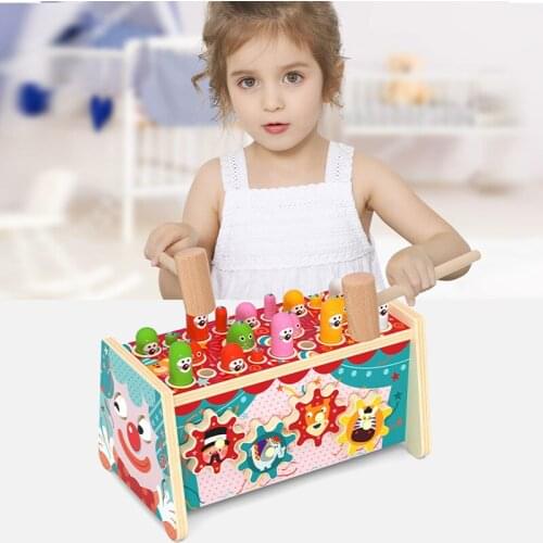 Wooden ChildrenS Early Education Percussion Piling Platform Cartoon Colorful Clown Hamster Fishing Educational Toys