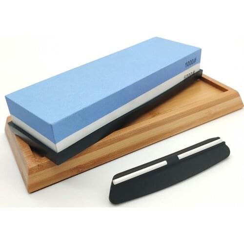 Double-sided whetstone 1000/6000 grit With bamboo base and angle guide set knife sharpener sharpening stone blade sharpener