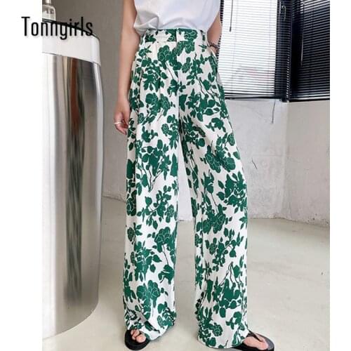Genayooa Vintage Floral Pants Women High Waist Plus Size Casual Loose Overalls Pants Femme Korean Style Ladies Trousers Summer