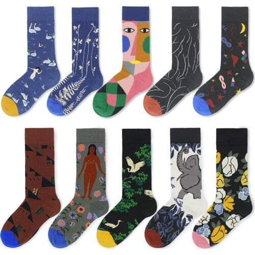 Cotton happy socks women swan peace pigeon bird animal socks man colorful picasso art socks primitive tribe crazy men sock funny