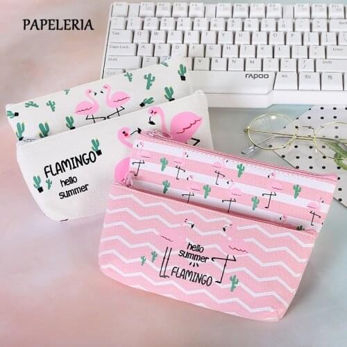 Kawaii Pencil Case Flamingos Canvas Gift Estuches School Pencil Box Pencilcase Pencil Bag School Supplies Stationery Gifts