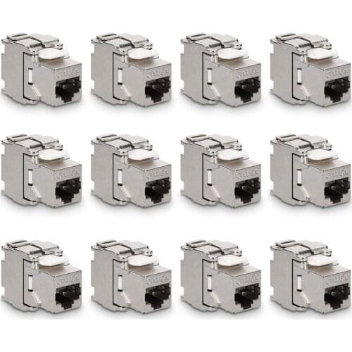 Keystone Module Jacks - 12 Piece CAT6A Shielded Keystone Jack RJ45 Cat 6A Ethernet Module 10 Gbit with Metal Housing