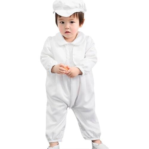 Baby Boys off White Baptism Clothes Set Bebe Full Sleeve Lace Christening Gown Jumpsuit+Cap Newborn Gentleman Birthday Clothing
