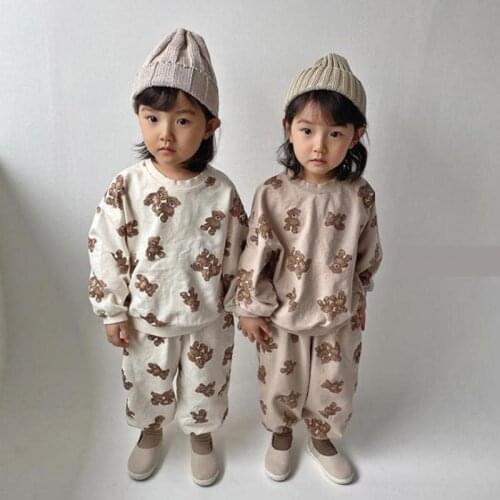 2021 Autumn New Baby Bear Clothes Set Boys Long Sleeve Sweatshirt Set Girls Casual Harem Pants Set Cotton Children Clothing Set