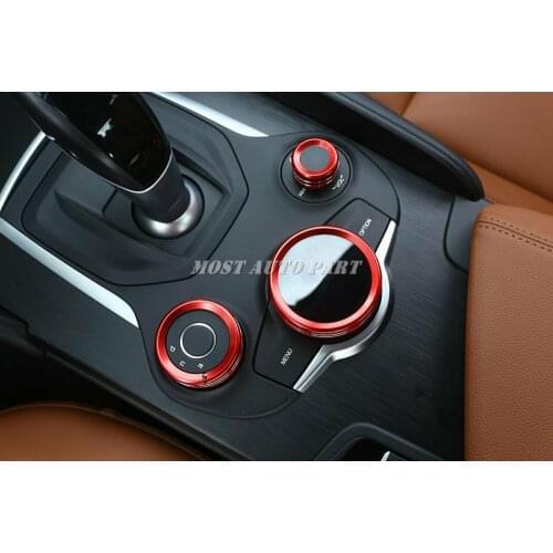 Red Aluminium Alloy Interior Console Multimedia Knob Cover Trim For Alfa Romeo Giulia Stelvio 2017-2019 3pcs Car Decoration