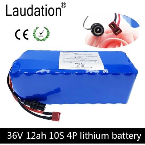 Laudation 36V 12ah Electric Bicycle Lithium Battery 42V 12000Mah 10S 4P For 250W 350W 500W Motor Scooter With 15A BMS T Plug