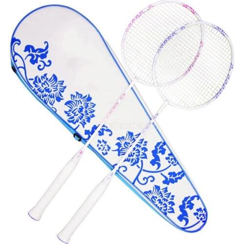Lightweight Blue and White Porcelain Badminton Rackets Racquet Carbon Fiber Professional Badminton Rackets With Carry Bag