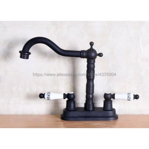 Oil Rubbed Bronze Deck Mounted Double Handle 2 Hole Bathroom Faucet Kitchen Swivel Faucet Hot And Cold Mixer Taps Nnf152