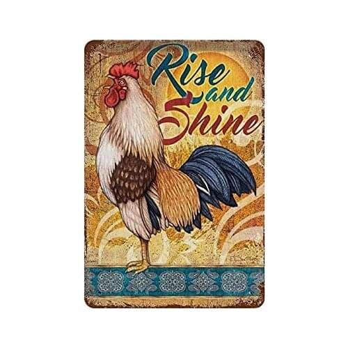 Rise and Shine Metal Sign Iron Painting, Vintage Tin Sign Poster Hanging for Bar Pub Club Home Office Living Room Bedroom Art